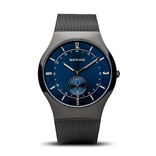 BERING Men Analog Quartz Classic Collection Watch with Stainless Steel Strap & Sapphire Crystal, Black/Blue, Black/Blue