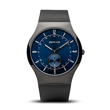 BERING Men Analog Quartz Classic Collection Watch with Stainless Steel Strap & Sapphire Crystal, Black/Blue, Black/Blue