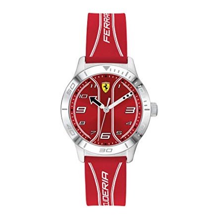 Ferrari Boys' Academy Stainless Steel Quartz Watch with Silicone Strap, Red, 16 (Model: 0810023)