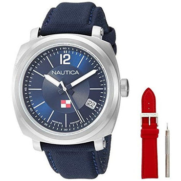 Nautica Men's Park Gate Stainless Steel Japanese-Quartz Watch with Leather Strap, Blue, 21.2 (Model: NAPPGP901)