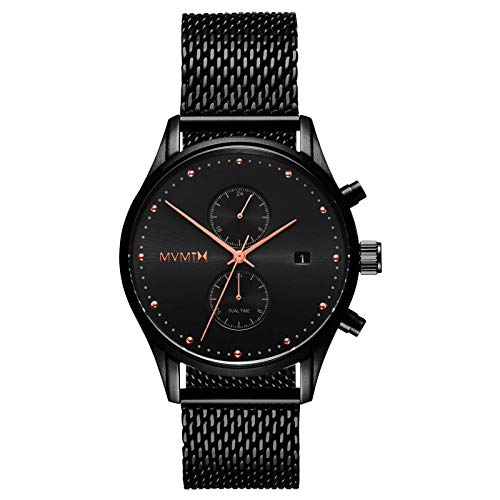 MVMT Voyager Mens Watch, 42 MM | Stainless Steel Mesh Band, Analog Watch, Chronograph with Date | Black Rose Mesh