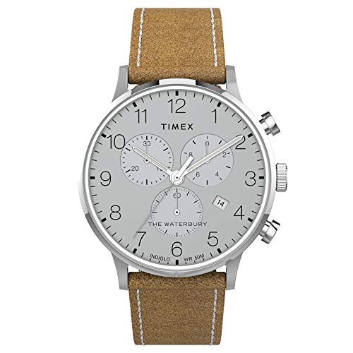 Timex Men's Waterbury Classic Chrono 40mm Quartz Dress Watch with Stainless Steel Strap, Beige, 20 (Model: TW2T71200)