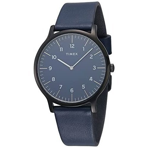 Timex Men's Norway 40mm Watch ? Blue Dial & Black Case with Blue Genuine Leather Strap