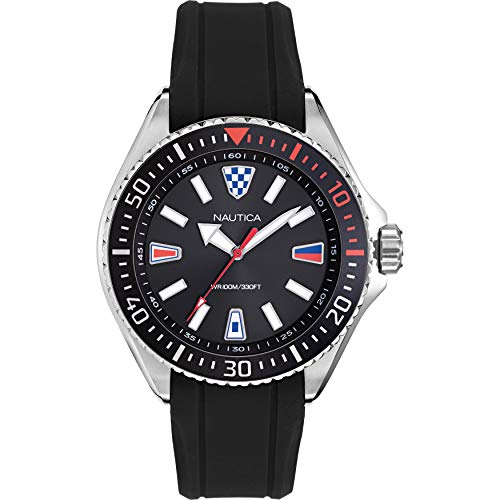 Nautica Men's NAPCPS903 Crandon Park Black/Silver Silicone Strap Watch