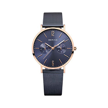 BERING Women Analog Quartz Classic Collection Watch with Stainless Steel Strap & Sapphire Crystal, Blue/Rose Gold, 36 (EU), Blue/Rose Gold