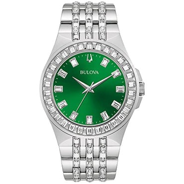 Bulova Men's Crystals Phantom Silver Stainless Steel Quartz Watch, Green Dial Style: 96A253