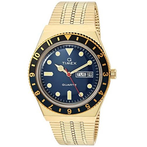 Timex 38 mm Q Black/Blue 3-H Gold Case Blue Dial Gold Bracelet Gold/Blue/Gold One Size