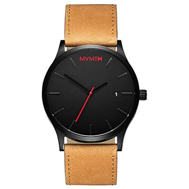 MVMT Classic Men's 45 MM Analog Black Tan Watch with Leather Strap