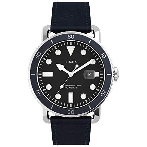 Timex Men's TW2U01900 Port 42mm Blue/Black Leather Strap Watch
