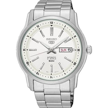 Seiko 5 SNKP09 Men's Stainless Steel White Dial 50M WR Day Date Automatic Watch