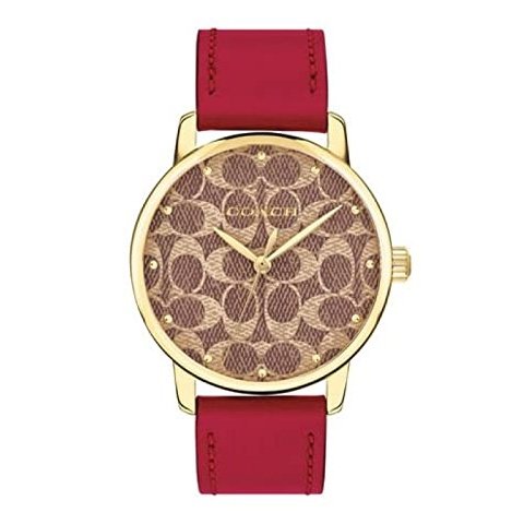 Coach 14503408 Khaki (Tan) Dial Red Leather Strap Grand Collection Women's 36 MM Watch