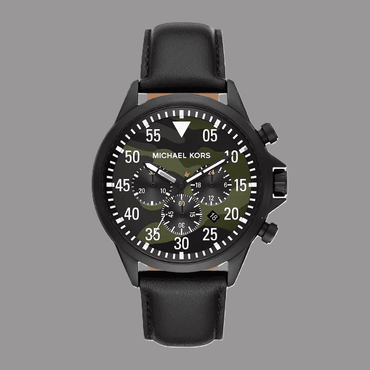 Michael Kors Men's Stainless Steel Quartz Watch with Leather Strap, Black, 22 (Model: MK8864)