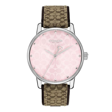 COACH 14503873 Pink Dial Brown Logo Strap Ladies 36mm Grand Watch