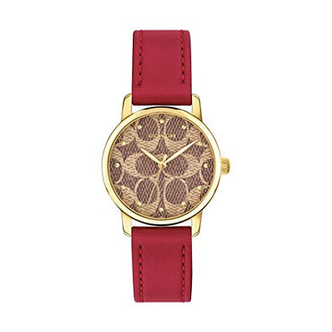 Coach 14503401 Brown Logo Dial Red Leather Strap Women's Watch