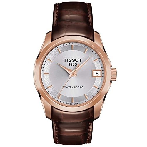 Tissot Womens Couturier 316L Stainless Steel case with Rose Gold PVD Coating Swiss Automatic Watch, Brown, Leather, 18 (T0352073603100)