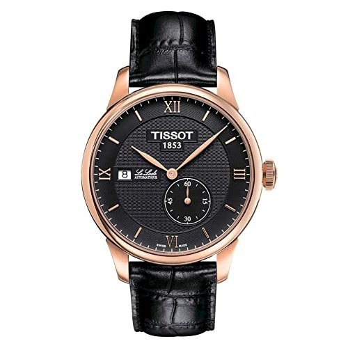 Tissot Mens Le Locle 316L Stainless Steel case with Rose Gold PVD Coating Swiss Automatic Watch, Black, Leather, 19 (T0064283605800)