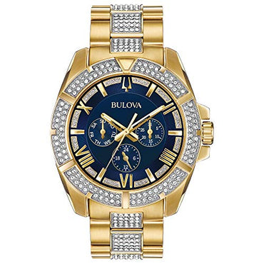 Bulova Men's Crystals Phantom Gold Tone Stainless Steel 6-Hand Multi-Function Quartz Watch Style: 98C128