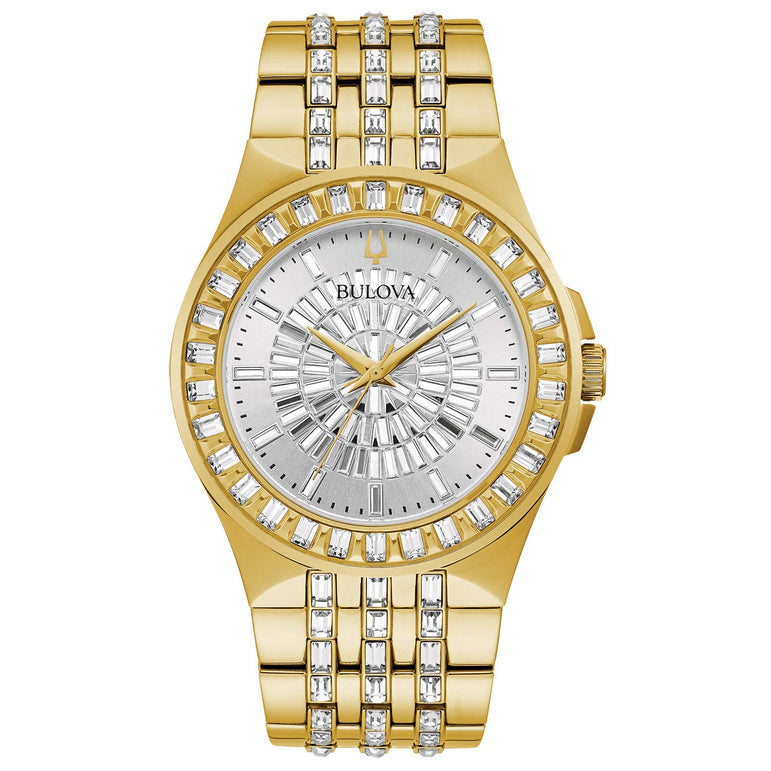 Bulova Men's Crystal Phantom Gold Tone Quartz Stainless Steel, Baguette Crystals Style: 98A239