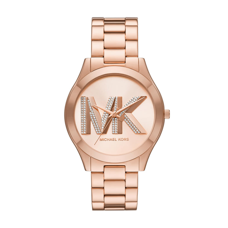 Michael Kors Women's Slim Runway Logo Rose Gold-Tone Stainless Steel Bracelet Watch (Model: MK4733)