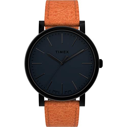 Timex Men's Originals 42mm Watch ? Black Case & Dial with Brown Genuine Leather Strap