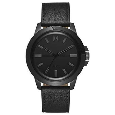 MVMT Minimal Sport Mens Watch, 45.5 MM | Stainless Steel Case, Leather Band, Analog Minimalist Watch, Rotating Bezel | Caspian Black