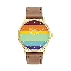 COACH 14503971 Rainbow Dial Brown Leather Strap Ladies Grand 36mm Watch