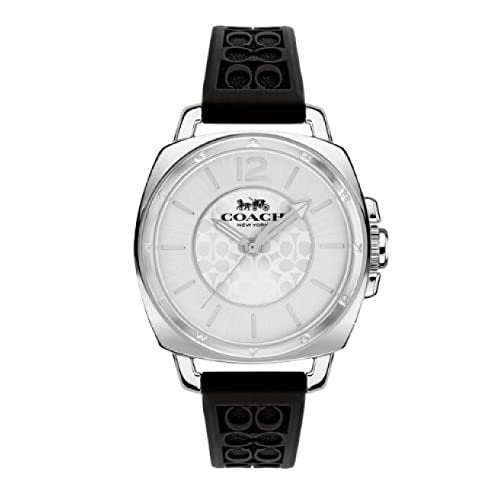 Coach Boyfriend 14503877 Silver Logo Dial Black Silicone Band Women's 34mm Watch