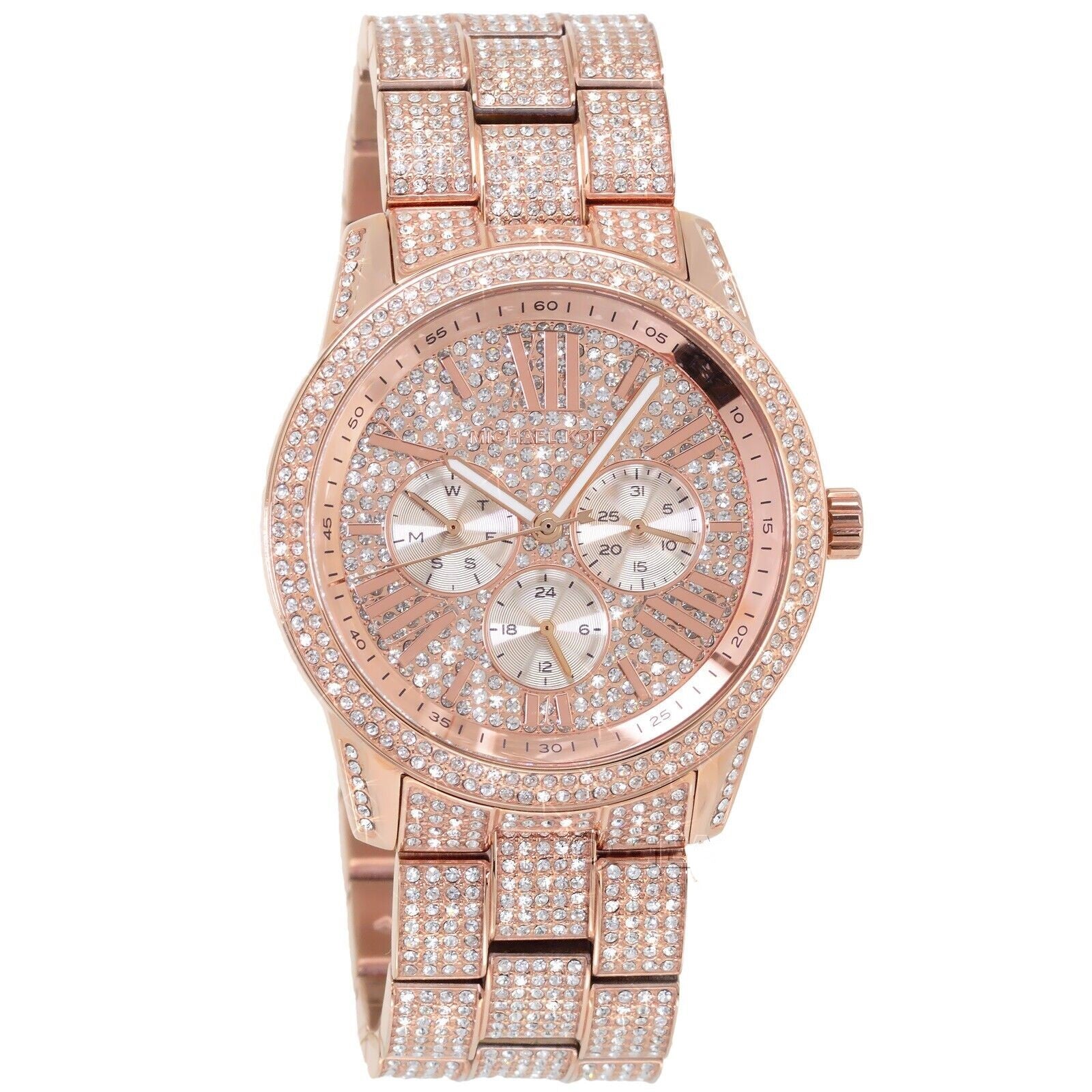 Michael Kors MK6933 Bradshawn Rose Gold Tone Dial Pave Glitz Crystal Accent Stainless Steel Women's Watch