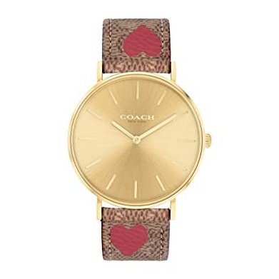 COACH 14503886 Gold Dial Brown Leather Strap Ladies 36mm Perry Watch