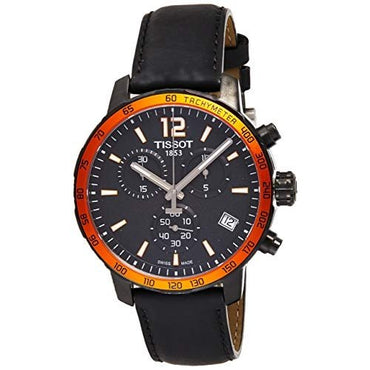 Tissot Men's T095.417.36.057.01 'Quickster' Black Dial Black Leather Strap Chronograph Swiss Quartz Watch