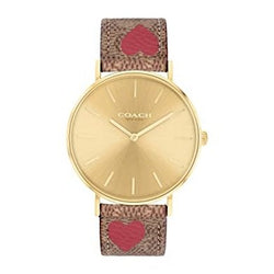 COACH 14503886 Gold Dial Brown Leather Strap Ladies 36mm Perry Watch