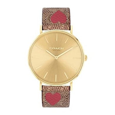 COACH 14503886 Gold Dial Brown Leather Strap Ladies 36mm Perry Watch