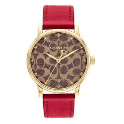 COACH 14503874 Brown Logo Dial Red Leather Strap Ladies Grand 36mm Watch