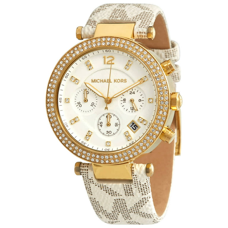 Michael Kors Women's Parker Stainless Steel Quartz Watch with PVC Strap, White, 20 (Model: MK6916)